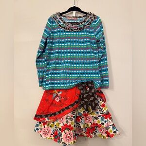 Jelly The Pug Floral Patterned Top and Skirt Set Girls Size 5